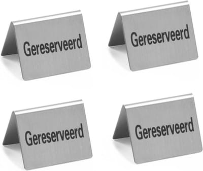 HENDI Tafelstandaard gereserveerd – set van 4 – roestvast staal – 50x35x40 mm
