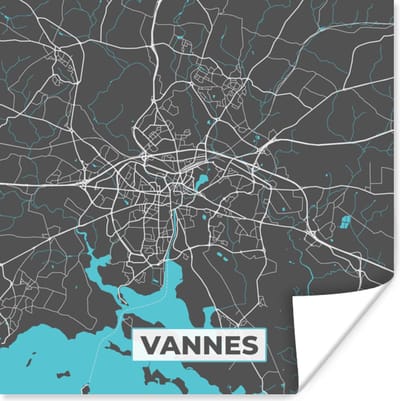 Poster Vannes - Frankrijk - Plattegrond - Stadskaart - Kaart - 100x100 cm XXL