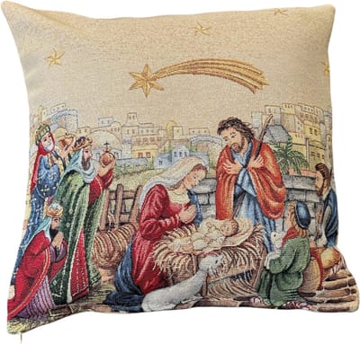 Kussenhoes - Luxe Gobelinstof - Divine - Kerst - Kerststal - Jozef - Maria - Jezus - 45 cm