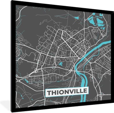 Fotolijst incl. Poster - Frankrijk - Plattegrond - Kaart - Stadskaart - Thionville - 40x40 cm - Posterlijst