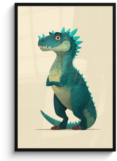 Poster in lijst - Fotolijst 80x120 cm - Posters - Dinosaurus - Turquoise - Stekels - Posterlijst zwart - Decoratie - Wanddecoratie woonkamer - Muurdecoratie slaapkamer
