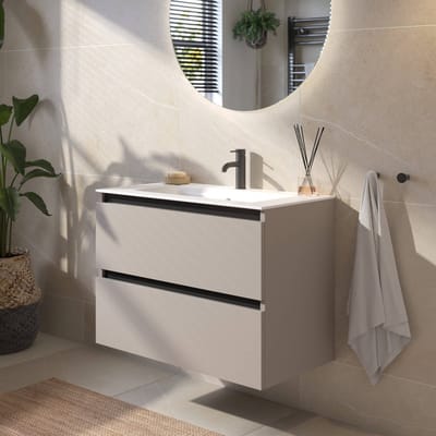 Saqu Gaia badmeubel incl. mat witte keramische wastafel 80x46x61cm mat greige – zwarte greeplijst