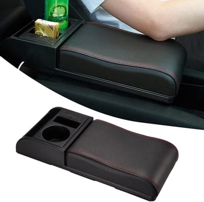 Dailygoods - Autostoel Armsteun - Opbergdoos en Kussen - Curved - Rood - USB Poorten - Voor Comfort en Functionaliteit