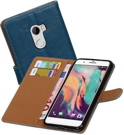 Zakelijke Book Case Telefoonhoesje Geschikt voor de HTC One X10 - Portemonnee Hoesje - Pasjeshouder Wallet Case - Blauw