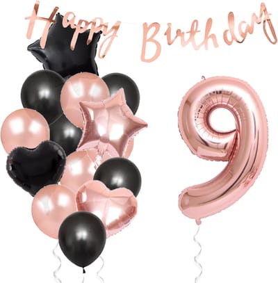 Snoes Ballonnen 9 Jaar Feestpakket – Versiering – Verjaardag Set Liva Rose Cijferballon 9 Jaar -Heliumballon