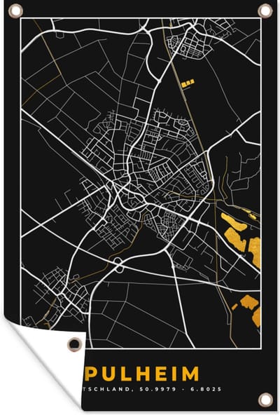 Muurdecoratie Goud – Duitsland – Plattegrond – Gold – Stadskaart – Kaart – Pulheim - 120x180 cm - Tuinposter - Tuindoek