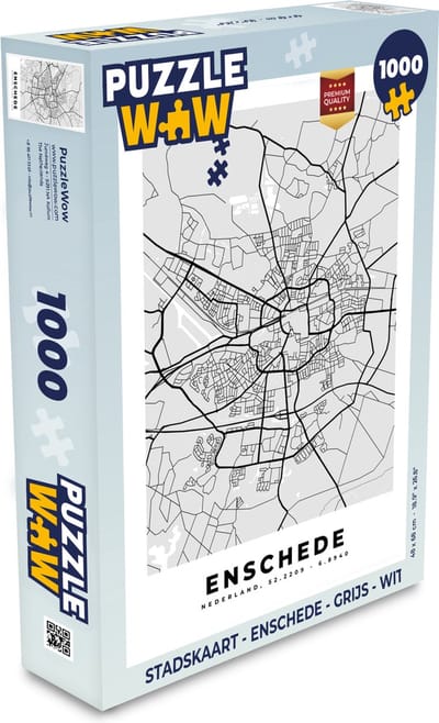 Puzzel Stadskaart - Enschede - Grijs - Wit - Legpuzzel - Puzzel 1000 stukjes volwassenen - Plattegrond