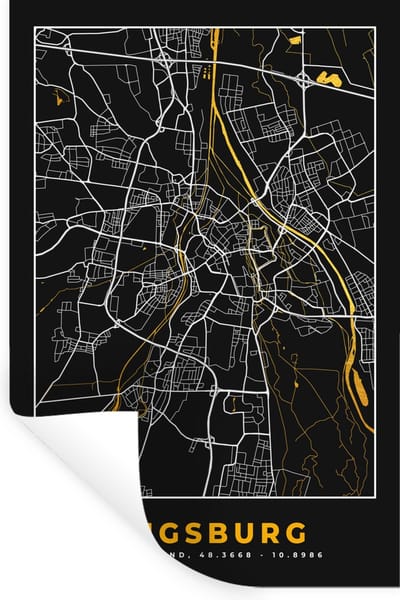 Muurstickers - Sticker Folie - Augsburg - Stadskaart - Goud - Plattegrond - Kaart - Duitsland - 20x30 cm - Plakfolie - Muurstickers Kinderkamer - Zelfklevend Behang - Zelfklevend behangpapier - Stickerfolie