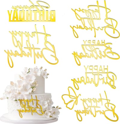6 Stuks Gouden Acryl Cake Toppers voor Verjaardagsfeest - Decoratie voor Taart, Feestelijke Cake Picks en Verjaardagsversiering
