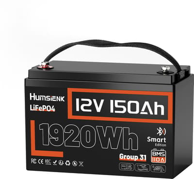 Humsienk 12V 150Ah 1,92 kWh Lithium IJzer-Fosfaat Accu | 31 cellen, ingebouwde 110A BMS | Geschikt voor camper, boot, vissersboot, motorpomp en off-grid gebruik
