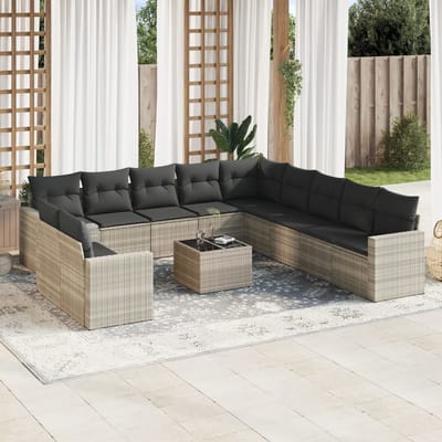 vidaXL - 12-delige - Loungeset - met - kussens - poly - rattan - lichtgrijs