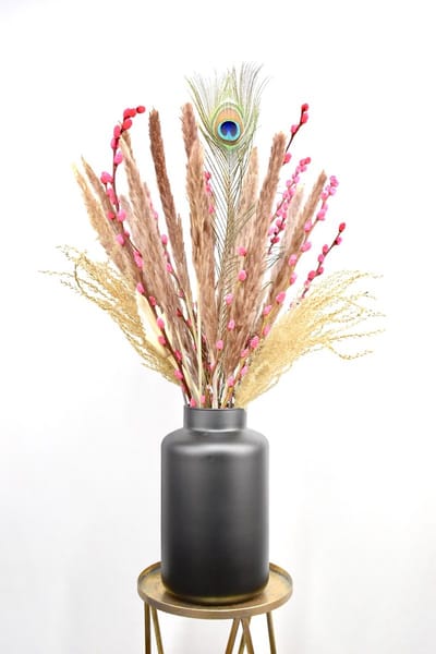 Droogbloemen in mat zwarte vaas - 60 cm - Pampas pluimen - Droogbloemen met vaas - Natuurlijk Bloemen