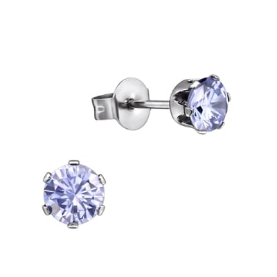 Aramat Jewels | Oorbellen | Zilverkleurige Zirkonia Oorbellen 5mm Lila | | | |5mm | Staal | Kinderen, Volwassenen | Verkleurd niet