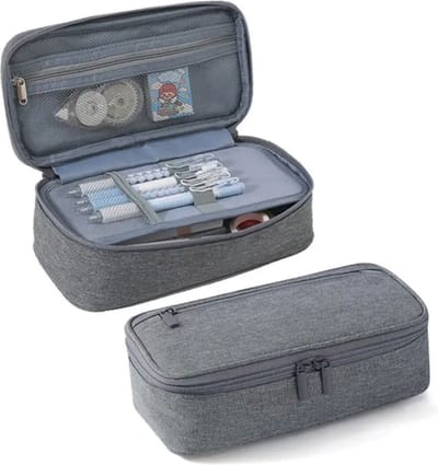 Akyol - Grijze etui - etui voor meisjes - etui zonder inhoud - etui voor de middelbare school - etui voor pennen en potloden - etui met verschillende vakken