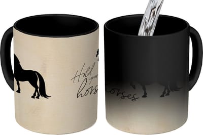 Magische Mok - Foto op Warmte Mokken - Koffiemok - Spreuken - Paard - Quotes - Hold your horses - Magic Mok - Beker - 350 ML - Theemok - Mok met tekst
