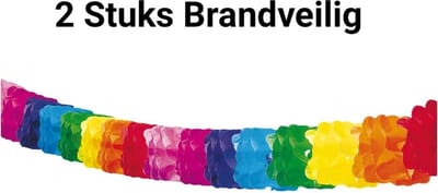 2x Slinger Gekleurd Brandvertragend/ Brandveilig. Garland, Versiering, Themafeest, Verjaardag, Carnaval.