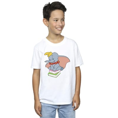 Disney Jongens Dumbo Zittend Op Boeken T-Shirt (Wit)