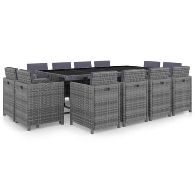 vidaXL - 13-delige - Tuinset - met - kussens - poly - rattan - antraciet