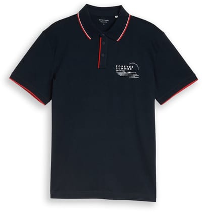 Tom Tailor - Jersey poloshirt met print - Maat XXL - sky captain blue