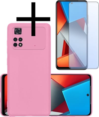 Hoesje - Met Screenprotector - Geschikt voor Xiaomi Poco X4 Pro 5G - Sterk & Shockproof - Back Cover - Siliconen Case - Telefoon Hoes - Lichtroze
