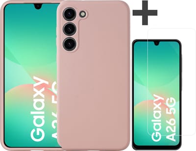 Hoesje geschikt voor Samsung Galaxy A26 hoesje zacht siliconen met gehard glas Screenprotector- Arara backcover - Licht Roze