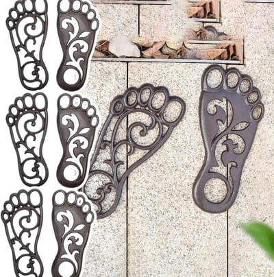 Stepping Stones Cast Iron Step Outdoor Stones Foot Shape, Garden Stepping Path Sto for Decorative Flower Beds Patio, Funeral Stepping Stone Used for Directions (Color : Ser of 3)