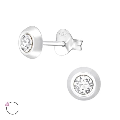 Joy|S - Zilveren ronde oorbellen - 5 mm - La Crystale kristal - oorknoppen