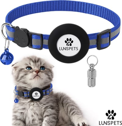 Lunspets - Kattenhalsband - Geschikt voor Airtag - Veiligheidssluiting - Reflecterend - Blauw