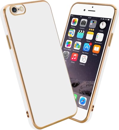 Cadorabo Hoesje geschikt voor Apple iPhone 6 / 6S in Glossy Wit - Goud - Beschermhoes Case Cover van flexibel TPU-silicone en met camerabescherming