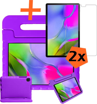 Hoesje - Geschikt voor Samsung Galaxy Tab A 10.1 (2019) - Met 2x Screenprotector - Kinderhoes Shockproof Bumper - Kidsproof Case - Tablet Hoes - Kinder Hoes Cover - Paars