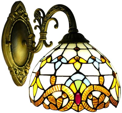 Seth Select Luxe Tiffany Wandlamp – Handgemaakte Glas-in-Lood Wandlamp - Binnenverlichting voor Woonkamer & Slaapkamer - Kleur lampenkap: Goud