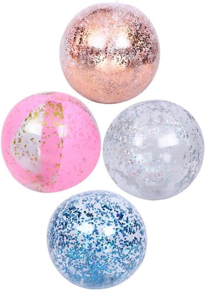 Strandballen met Glitters - Opblaasbare Ballen - Zomerse Feestjes - Set van Vier - 40cm Diameter - Kleurrijk