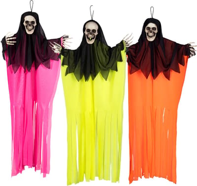 Boland spoken in neon kleuren - 3x stuks - L90 cm - skelet - halloween - uv blacklight - decoratie