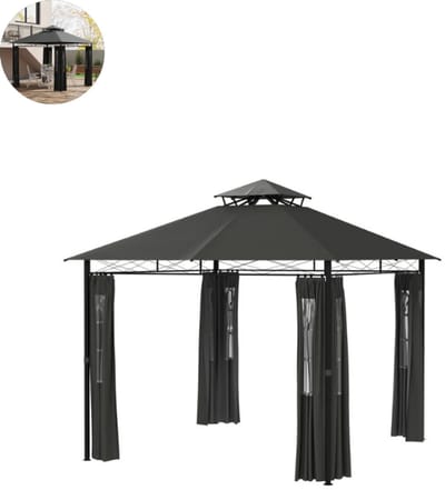Partytent opvouwbaar - Paviljoen - 2,95 x 2,95 m - Easy up - Waterdicht - met Zijwanden - Weerbestendig - Donkergrijs