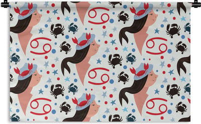 Wandkleed - Wanddoek - Zodiac - Kreeft - Patroon - 90x60 cm - Wandtapijt