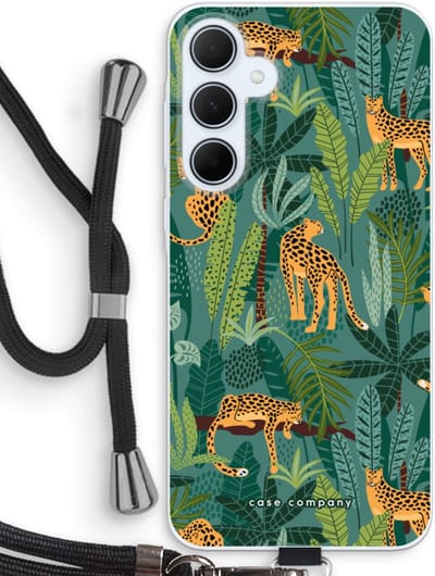 Case Company® - Hoesje met koord geschikt voor Samsung Galaxy A35 hoesje met Koord - Luipaard 2 - Telefoonhoesje met Zwart Koord - Bescherming aan alle Kanten en Over de Schermrand