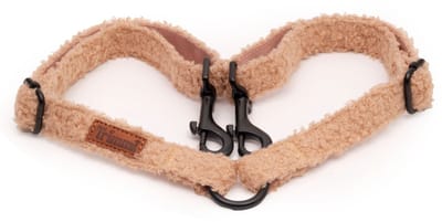 Teddy koppelstuk beige - koppelstuk riem hond - koppelriem - wandelen met twee honden - koppelstel hond - koppelstukken - hondenhalsband met naam - Halsbanden, riemen & tuigen - 2cm breed - Trimmi