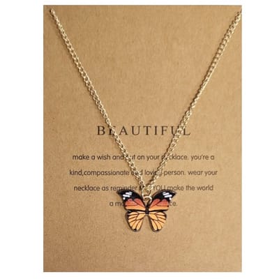 Fako Bijoux® - Doe Een Wens - Vlinder Ketting - Make A Wish - Beautiful - Bruin - Ketting Inclusief Kaart Met Tekst - Goudkleurig
