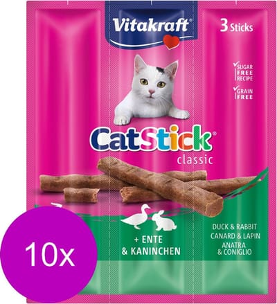 Vitakraft Cat-Stick Mini - Kattensnack - Eend&Konijn - 10 x 3 st