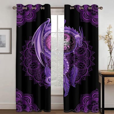 Personaliseer Rood Middeleeuws Fantasy Draak Ontwerp 2 Panelen Dunne Raamgordijnen voor Woonkamer Slaapkamer Draperie Decoratie 100W130H(CM)40x51in&Grommet Top