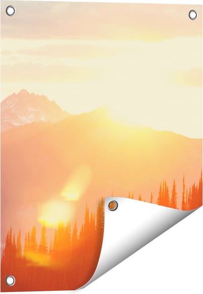 Gards Tuinposter Zonsondergang in het Bos - 40x50 cm - Tuindoek - Tuindecoratie - Wanddecoratie buiten - Tuinschilderij