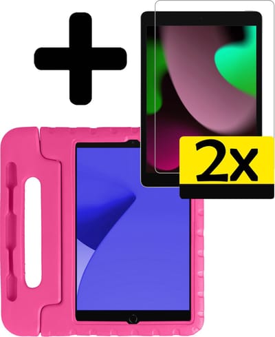 Hoes - Geschikt voor Apple iPad 8 (2020) - 10.2 inch - 8e Generatie - Met 2x Screenprotector - Kinderhoes Shockproof Bumper - Kidsproof Case - Tablet Hoesje - Kinder Cover - Roze