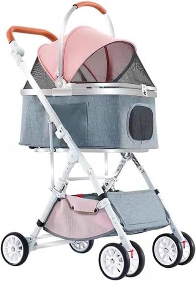 Huisdierbuggy - Reisbuggy - Comfortabel transport - Afneembare drager - Tot 15 kg - Grijs