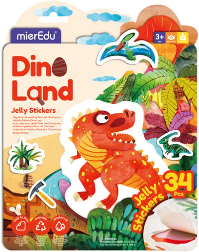 MIEREDU Jelly Stickers - Dino Land - Herbruikbaar - +30 Stuks - 3 Jaar