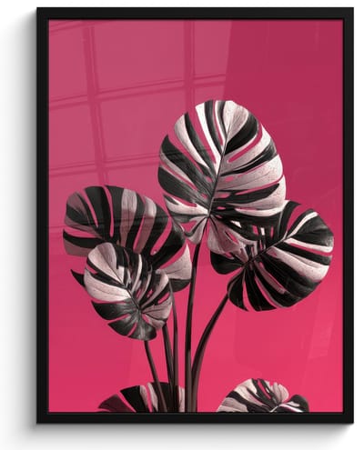 Poster in lijst - Fotolijst 60x80 cm - Posters - Bladeren - Rond - Roze - Posterlijst zwart - Decoratie - Wanddecoratie woonkamer - Muurdecoratie slaapkamer
