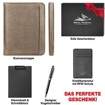 Hoge Kwaliteit A4 Ringband met Ritssluiting - Inclusief Creditcardhouder en Extra's - Werkboek van Faux Leer in Mocha