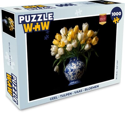 Puzzel Geel - Tulpen - Vaas - Bloemen - Legpuzzel - Puzzel 1000 stukjes volwassenen