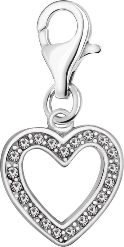 Quiges – 925 - Zilver – Charm - Bedel - Hanger - Hart met Zirkonia - met – sterling - zilver - karabijnslot - geschikt - voor -Bedelarmband HC051