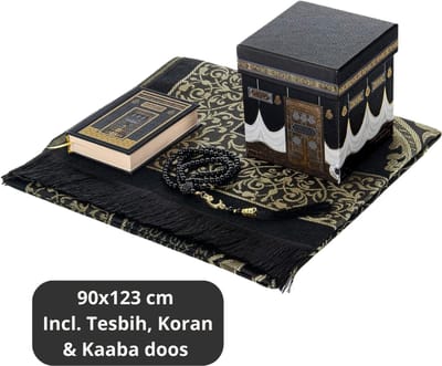 Islamitisch Gebedskleed Set Met Koran en Tesbih Elegante en Complete Cadeauset – Islamitische Cadeauset Voor Ramadan, Eid en Umrah – Gebedskleed Luxe Design Met Kaaba Geschenkdoos | Incl. Koran en Tesbih