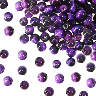50 Stuks Natuurlijke Steen Kralen 8mm Tijgeroog Paarse Ronde Kralen Losse Edelstenen voor Sieraden, Kettingen, Armbanden en Oorbellen